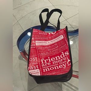 Lululemon red bag “friends are more important then money”